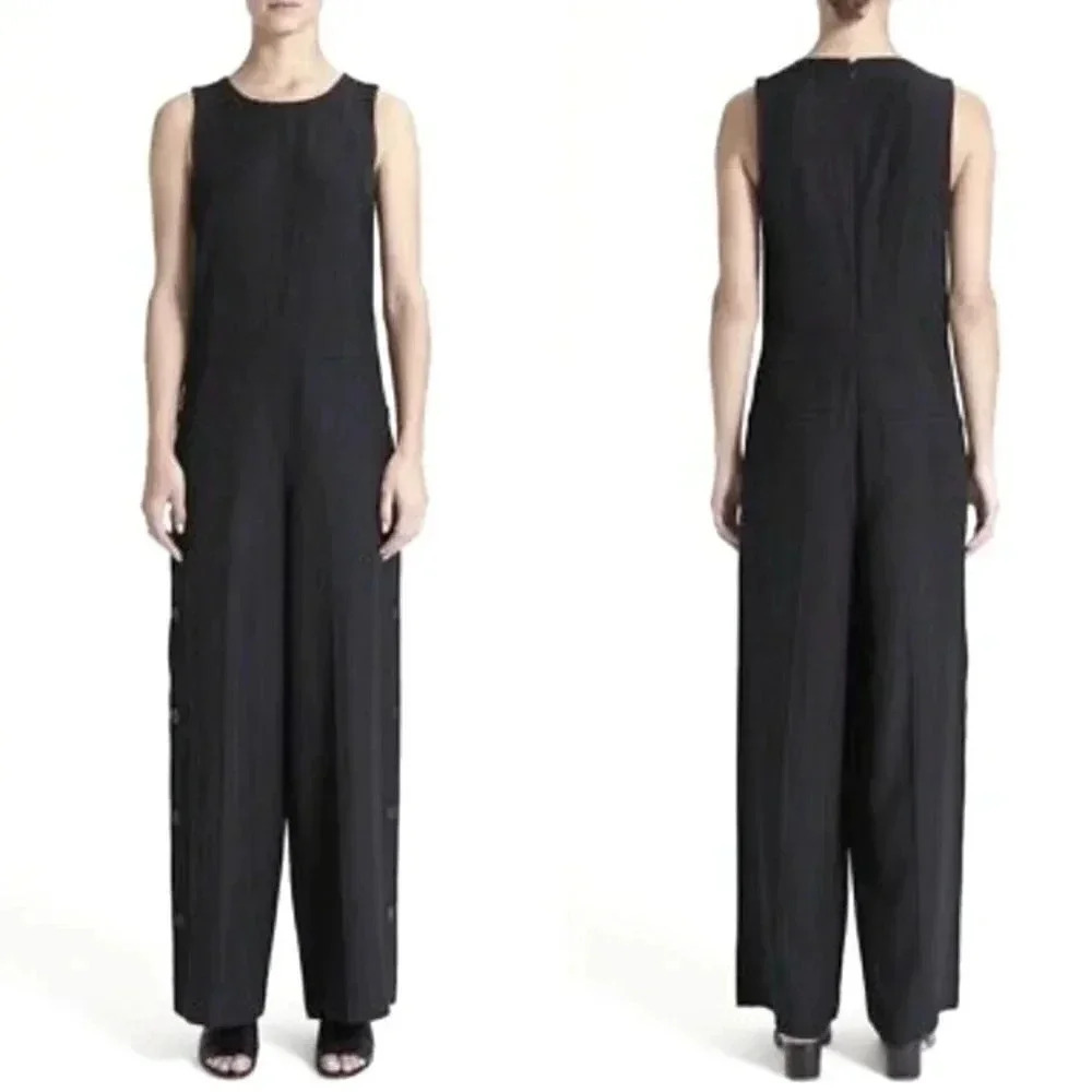 Theory Wool Blend Black Button Wide Leg Wool Blend High Neck Jumpsuit Size 4